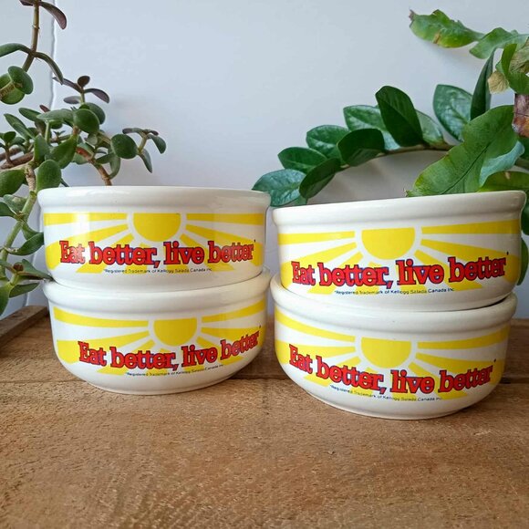 LAST CALL!  Set (4) Vintage Kellogg's Cereal Bowls, "Eat Better, Live Better" - Picture 4 of 10